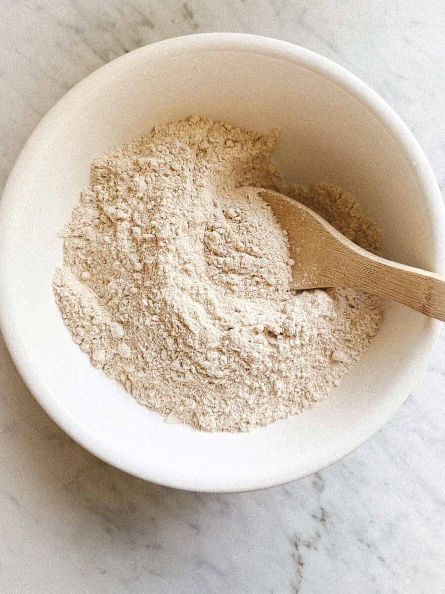 Dry Ingredients in a white bowl on the counter