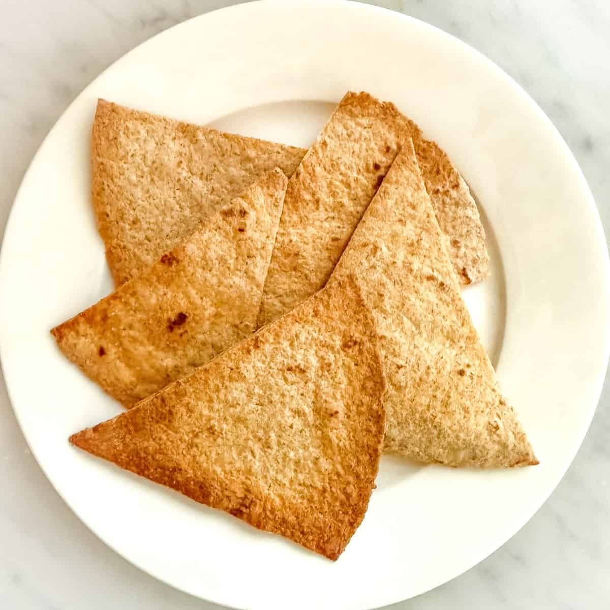a plate of whole wheat baked tortilla chips