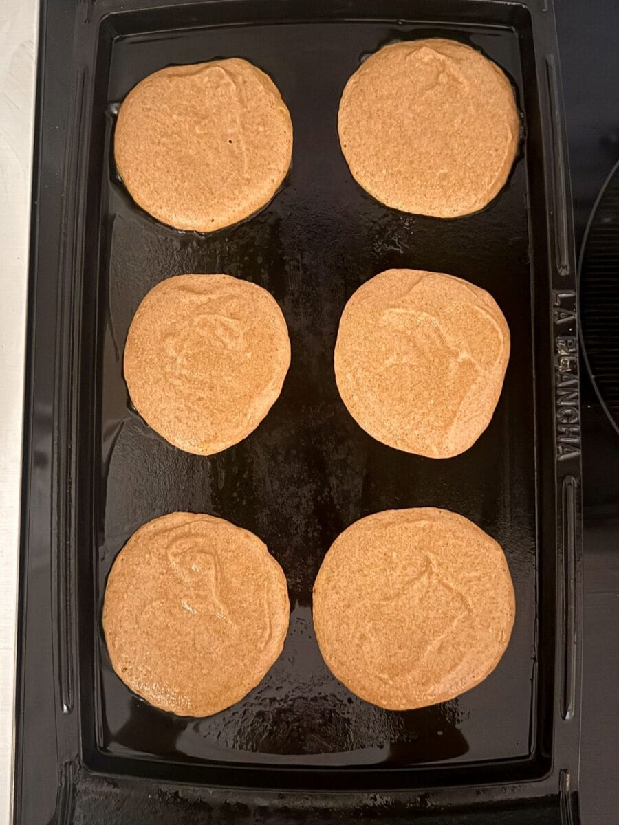 Kodiak Pumpkin pancake batter scooped onto griddle to cook