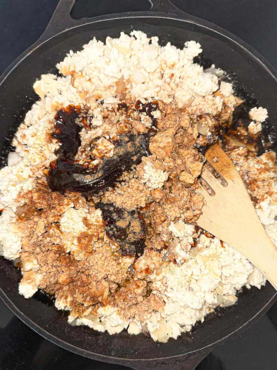 Tofu with seasoning and other flavorful ingredients for tofu lettuce wraps