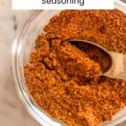 A close-up of low sodium fajita seasoning in a glass jar, ideal for adding Mediterranean flavor to healthy fajita dishes and maintaining low sodium intake.